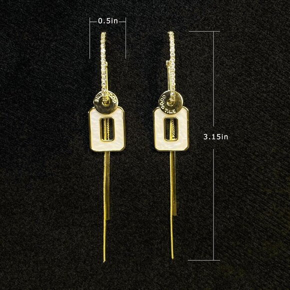 White 05 Gold Plated Dangle Drop Geometric Statement Jewelry for Women Teen - Picture 5 of 6